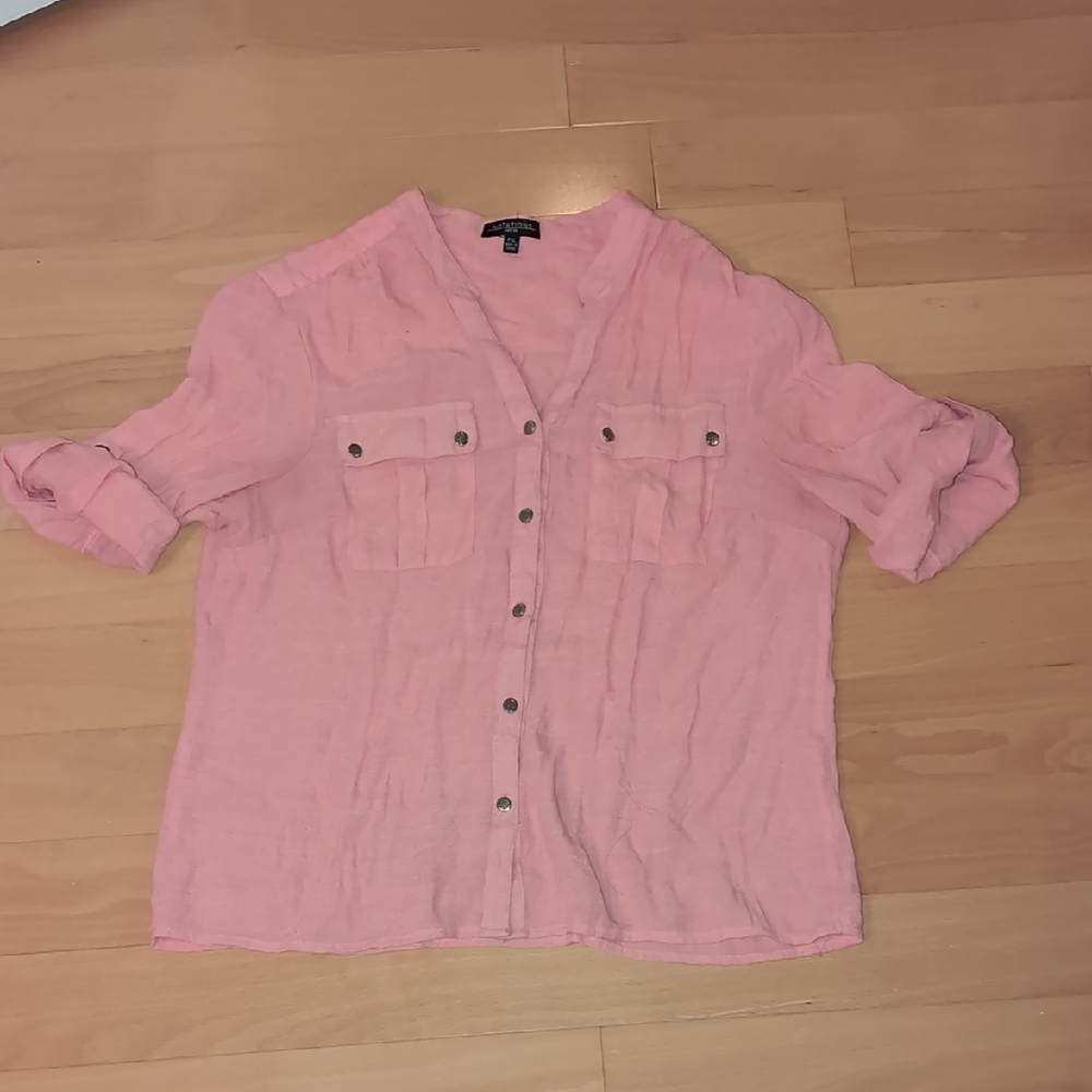 free Notations Coral Button-Up Blouse